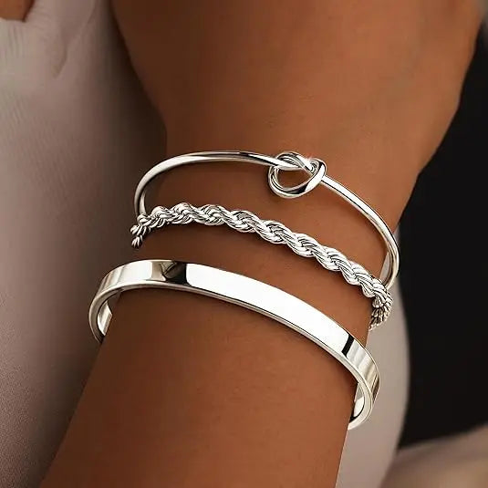 3Pcs Gold Stackable Bracelets Set for Women Dainty Knot Bangle Twisted Chain Bracelet Minimalist Steel Jewelry for Daily Wearing