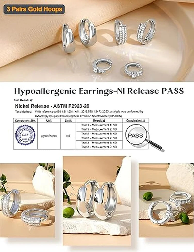 3pcs Sparkling CZ Hoops Earrings Set Women Silver Plated Huggie Hoop Earrings Minimalist Ear Stack Jewelry Gift