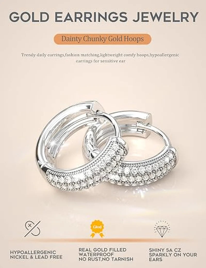3pcs Sparkling CZ Hoops Earrings Set Women Silver Plated Huggie Hoop Earrings Minimalist Ear Stack Jewelry Gift