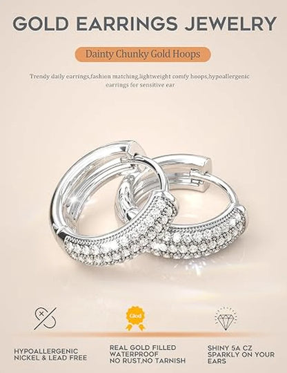 3pcs Sparkling CZ Hoops Earrings Set Women Silver Plated Huggie Hoop Earrings Minimalist Ear Stack Jewelry Gift