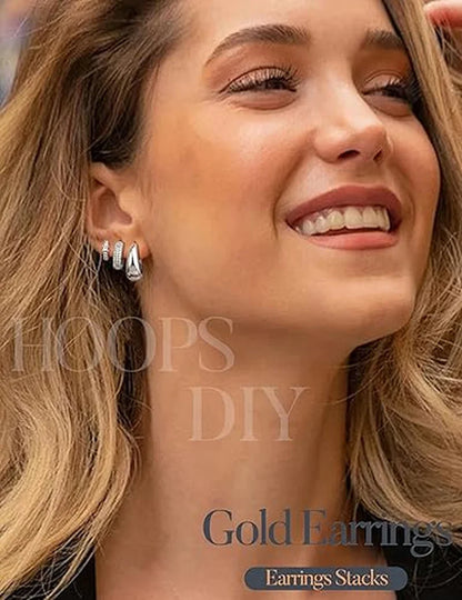 3pcs Sparkling CZ Hoops Earrings Set Women Silver Plated Huggie Hoop Earrings Minimalist Ear Stack Jewelry Gift