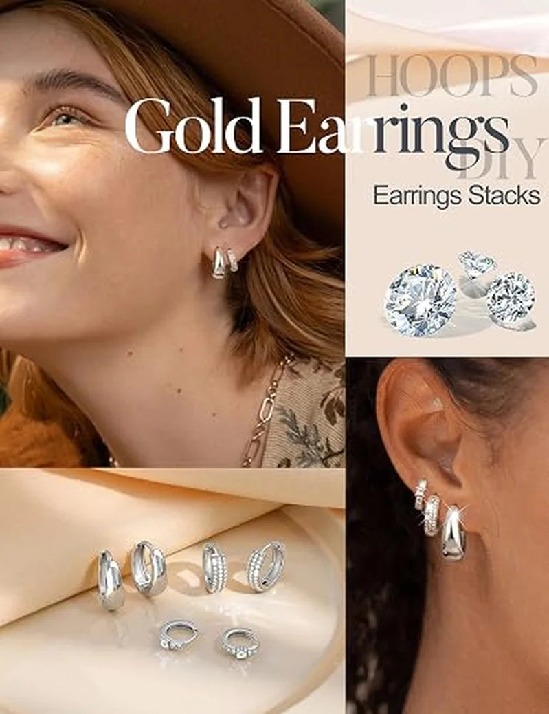 3pcs Sparkling CZ Hoops Earrings Set Women Silver Plated Huggie Hoop Earrings Minimalist Ear Stack Jewelry Gift