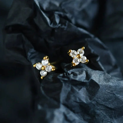14K Gold/Silver Plated Flower Bracelets for Women Cubic Zirconia Four Clover Leaf Charm Dainty Bracelets Shiny Jewelry Gifts
