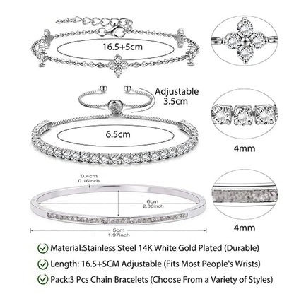 Shiny Crystal Stackable Bracelet for Women Dainty Clover Chain Square Zircon Bangle Stackable Adjustable Party Jewelry Gift