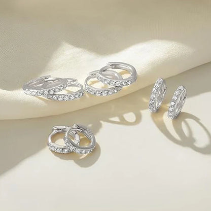 4 Pairs Small 925 Silver Plated CZ Hoop Earrings Set Cartilage Helix Sparkling Cubic Zirconia Huggie Hoops Earrings for Women
