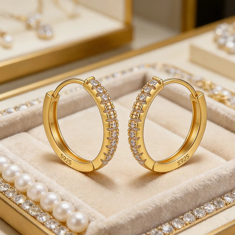 925 Sterling Silver Hoop Earrings for Women 14K Gold Plated Cubic Zirconia Small Huggie Hoops Minimalist Jewelry Gift for Her