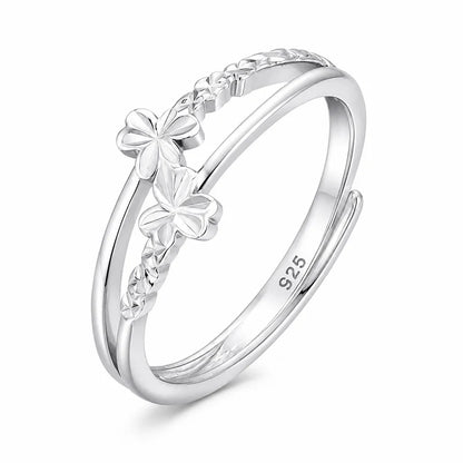 S925 Sterling Silver Triple Flower Open Ring Double Layer Adjustable Ring Minimalist Dainty Floral Jewelry for Women