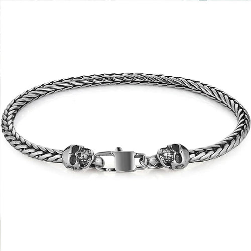 Punk Skull Rope Chain Bracelet Vintage Stainless Steel Woven Feather Carving Link Bracelet for Men Streetwear Jewelry