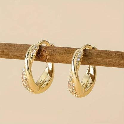 2026 New Twisted Zircon Hoop Earrings for Women Gold Plated Cross Twisted Cuff Earrings Sparkling Micro Paved CZ Party Jewelry