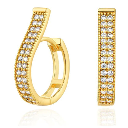 14K Gold Plated Hoop Earrings for Women Double Row Cubic Zirconia Huggie Hypoallergenic Cartilage Earrings Jewelry Gifts