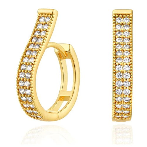 14K Gold Plated Hoop Earrings for Women Double Row Cubic Zirconia Huggie Hypoallergenic Cartilage Earrings Jewelry Gifts
