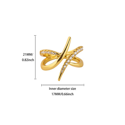Cross Wrap Ring for Women CZ Zircon Adjustable Open Ring Minimalist Fashion Jewelry Gold Silver Color Statement Ring Gift