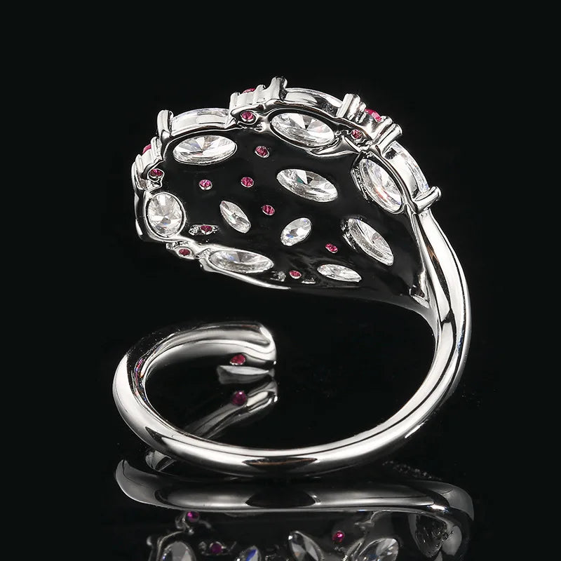 S925 Silver Multi-Color CZ Peacock Open Ring Fine Ruby Blue Kyanite Sparkling Adjustable Statement Ring for Women Jewelry Gifts