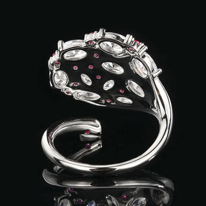S925 Silver Multi-Color CZ Peacock Open Ring Fine Ruby Blue Kyanite Sparkling Adjustable Statement Ring for Women Jewelry Gifts