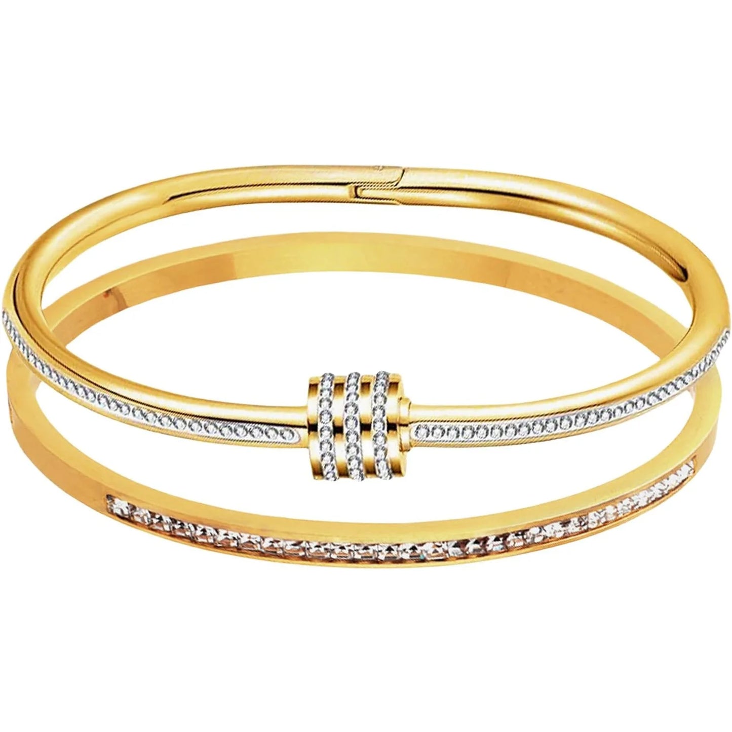 Hot Sale Gold Plated Double-Layer Bracelet CZ Inlaid Luxury Bangle for Women Fashion Trendy Jewelry Perfect Gift for Daily Wear