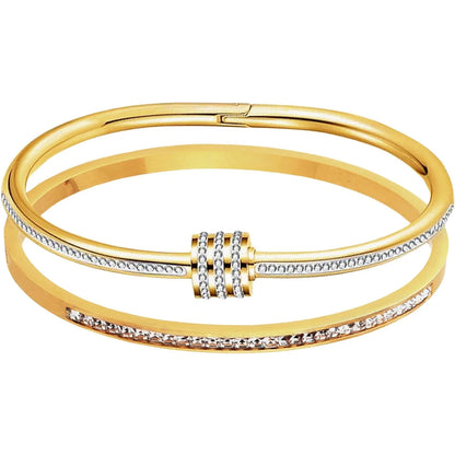 Hot Sale Gold Plated Double-Layer Bracelet CZ Inlaid Luxury Bangle for Women Fashion Trendy Jewelry Perfect Gift for Daily Wear