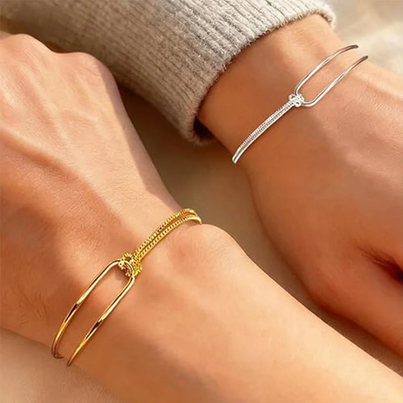 2/1pcs Matching Knot Bracelets Adjustable Double Chain Gold/Silver Plated Minimalist Bracelet for Friends Couples Jewelry Gifts