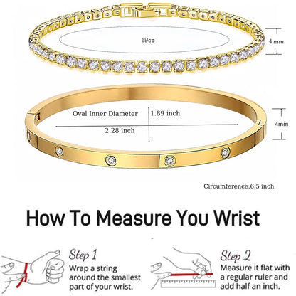 2Pcs/Set 18K Gold Plated Dainty Tennis Bracelets Love Bangle Bracelets 4/6mm Cubic Zirconia Classic Tennis Bracele for Women