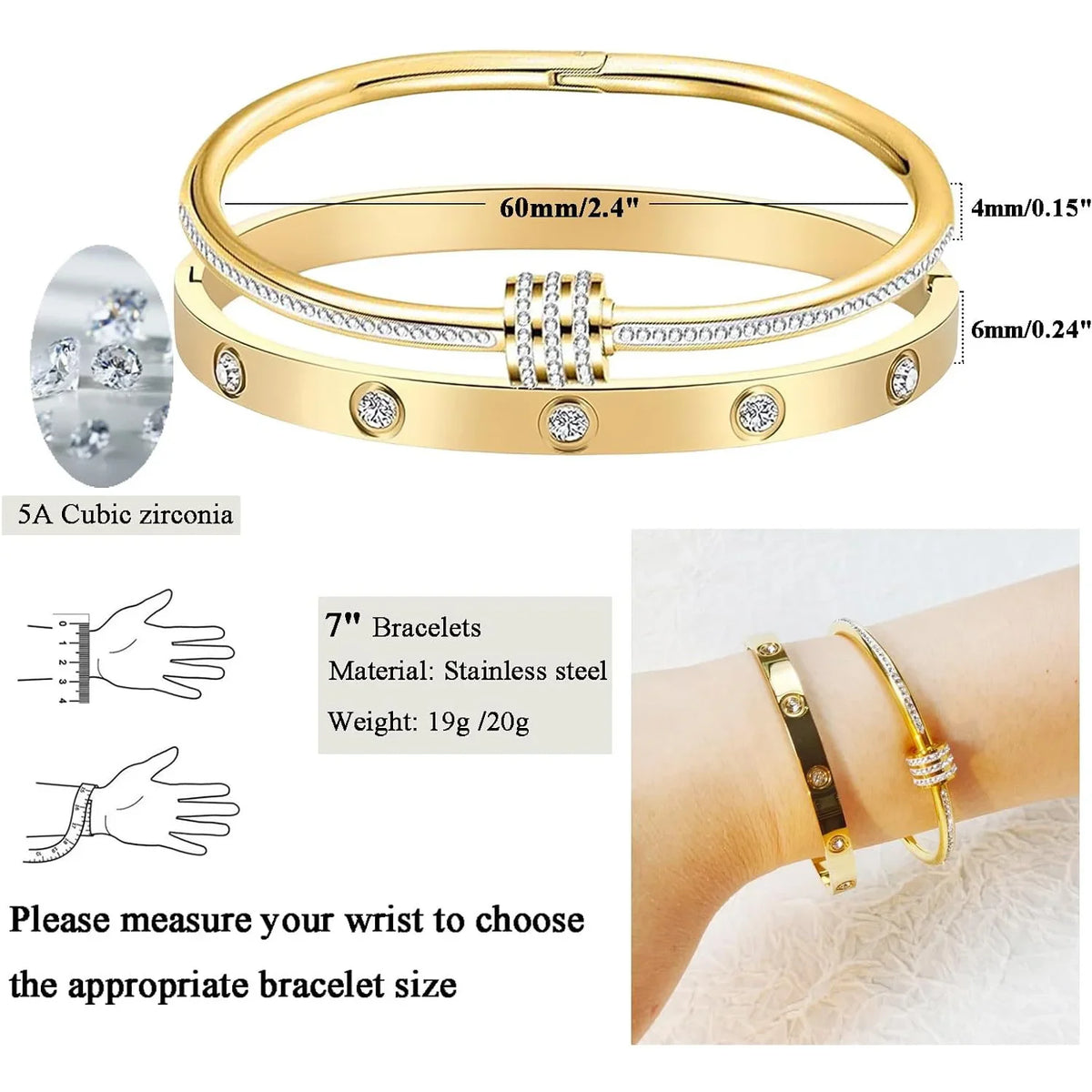 Hot Sale Gold Plated Double-Layer Bracelet CZ Inlaid Luxury Bangle for Women Fashion Trendy Jewelry Perfect Gift for Daily Wear
