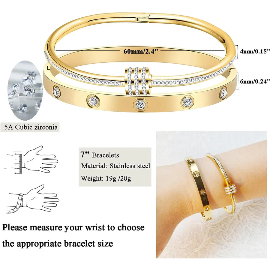 Hot Sale Gold Plated Double-Layer Bracelet CZ Inlaid Luxury Bangle for Women Fashion Trendy Jewelry Perfect Gift for Daily Wear