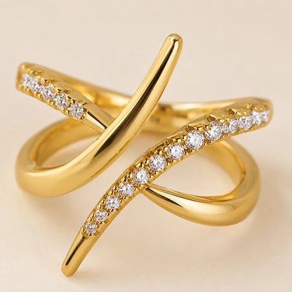 Cross Wrap Ring for Women CZ Zircon Adjustable Open Ring Minimalist Fashion Jewelry Gold Silver Color Statement Ring Gift