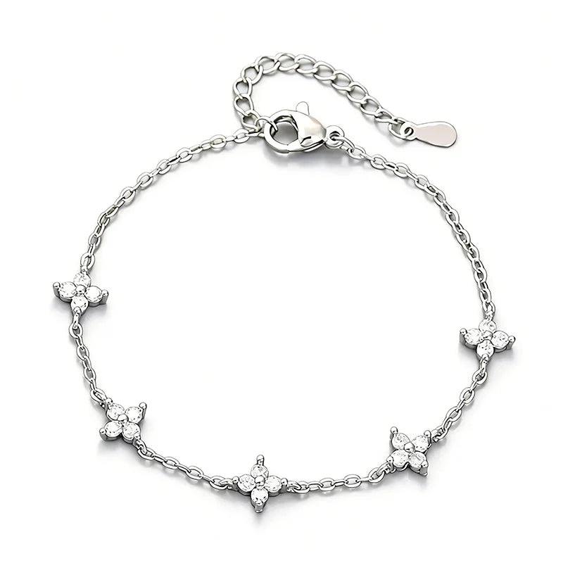Shiny Crystal Stackable Bracelet for Women Dainty Clover Chain Square Zircon Bangle Stackable Adjustable Party Jewelry Gift