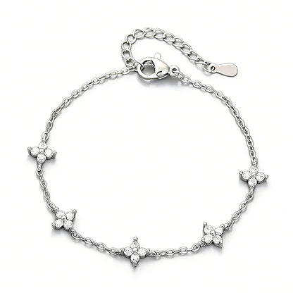 Shiny Crystal Stackable Bracelet for Women Dainty Clover Chain Square Zircon Bangle Stackable Adjustable Party Jewelry Gift