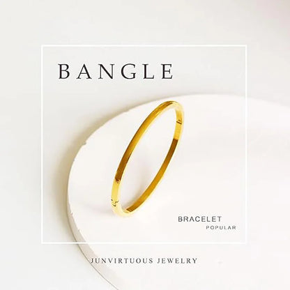 Gold Bangle Bracelet for Women Minimalist Dainty 18K Gold Plated  Waterproof Stainless Steel Bangle Non Tarnish Jewelry Gift
