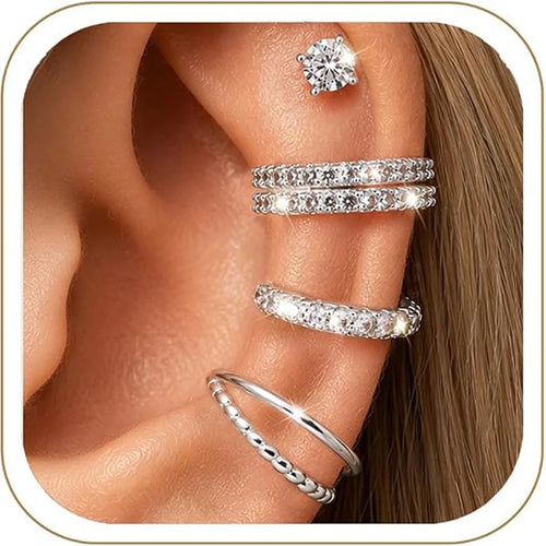 4PCS Ear Cuffs Non Piercing Adjustable Clip‑on Earrings Sparkling Zircon Cartilage Ear Clips Stackable Wear Jewelry for Women