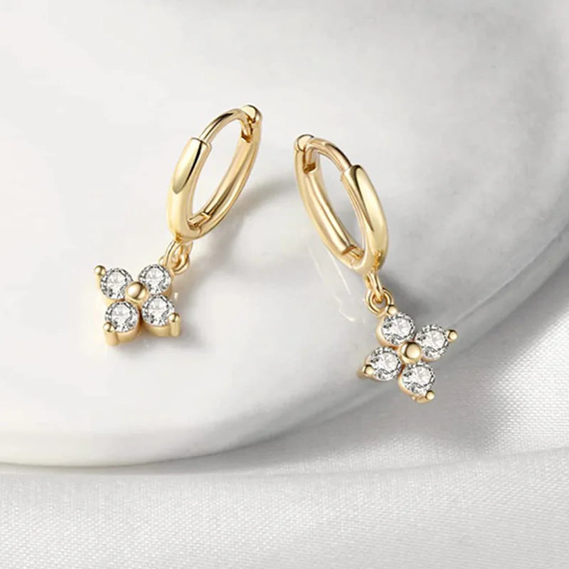 14K Gold/Silver Plated Flower Bracelets for Women Cubic Zirconia Four Clover Leaf Charm Dainty Bracelets Shiny Jewelry Gifts