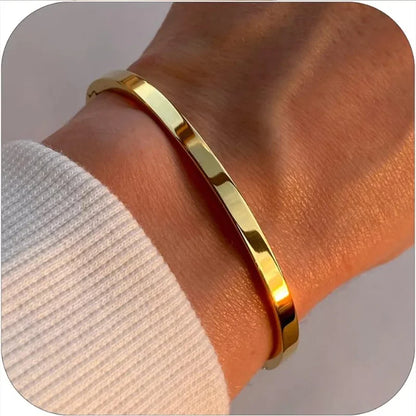 18K Gold Plated Oval Bracelet for Women Jewelry Trendy Love Bangle Stackable Friendship Bracelets Christmas Birthday Gifts