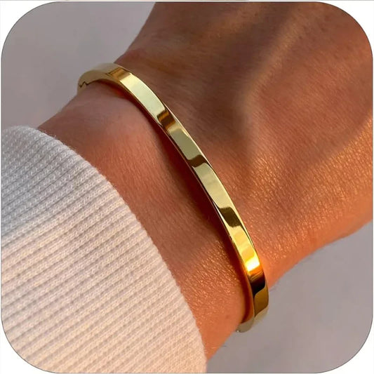 18K Gold Plated Oval Bracelet for Women Jewelry Trendy Love Bangle Stackable Friendship Bracelets Christmas Birthday Gifts