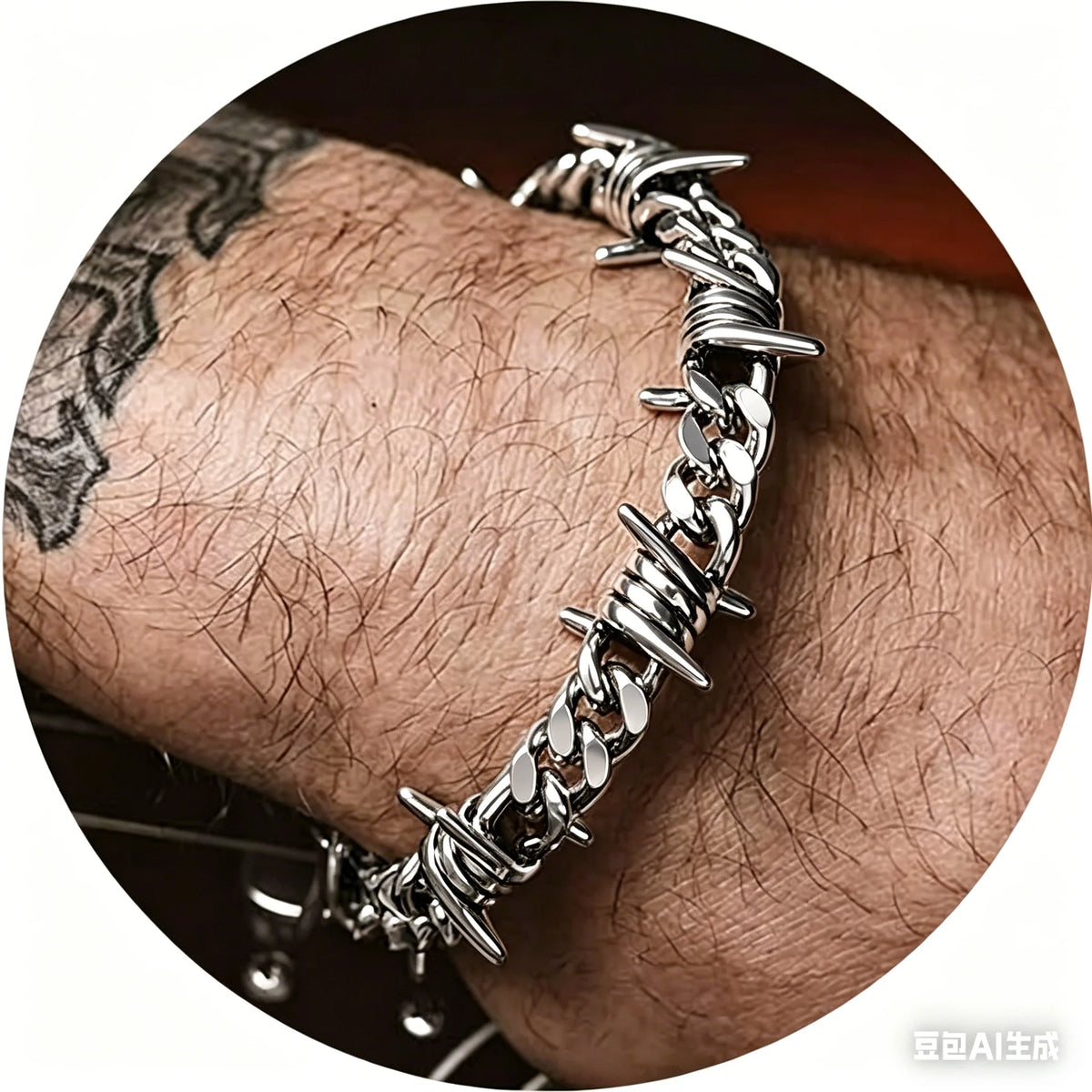 Barbed Wire Cuban Link Bracelet 18K Gold Plated Stainless Steel Gothic Punk Thorns Hand Chain Bracelet for Men Women Jewelry
