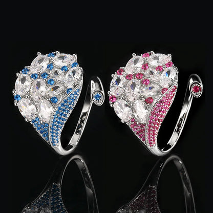 S925 Silver Multi-Color CZ Peacock Open Ring Fine Ruby Blue Kyanite Sparkling Adjustable Statement Ring for Women Jewelry Gifts