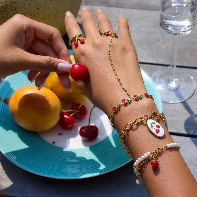 Stainless Steel Colorful Flower Bead Bracelet Adjustable Dainty Floral Chain Finger Bracelet for Women Girls Daily Jewelry