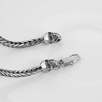 Punk Skull Rope Chain Bracelet Vintage Stainless Steel Woven Feather Carving Link Bracelet for Men Streetwear Jewelry