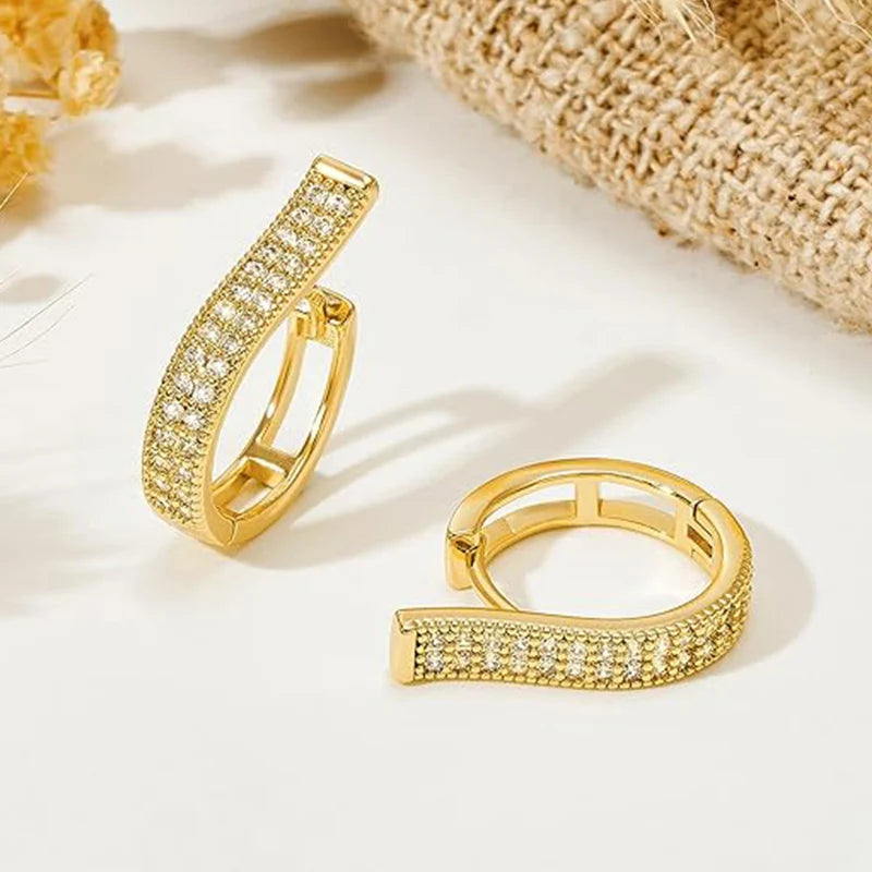 14K Gold Plated Hoop Earrings for Women Double Row Cubic Zirconia Huggie Hypoallergenic Cartilage Earrings Jewelry Gifts