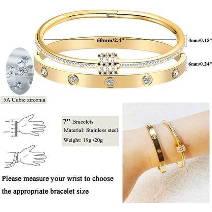 Hot Sale Gold Plated Double-Layer Bracelet CZ Inlaid Luxury Bangle for Women Fashion Trendy Jewelry Perfect Gift for Daily Wear