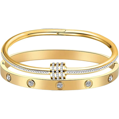 Hot Sale Gold Plated Double-Layer Bracelet CZ Inlaid Luxury Bangle for Women Fashion Trendy Jewelry Perfect Gift for Daily Wear