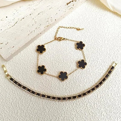 2Pcs Stackable Gold Bracelet Set for Women Cubic Zirconia Tennis Bracelet 18K Gold Plated Flower Bracelet Set Trendy Gifts