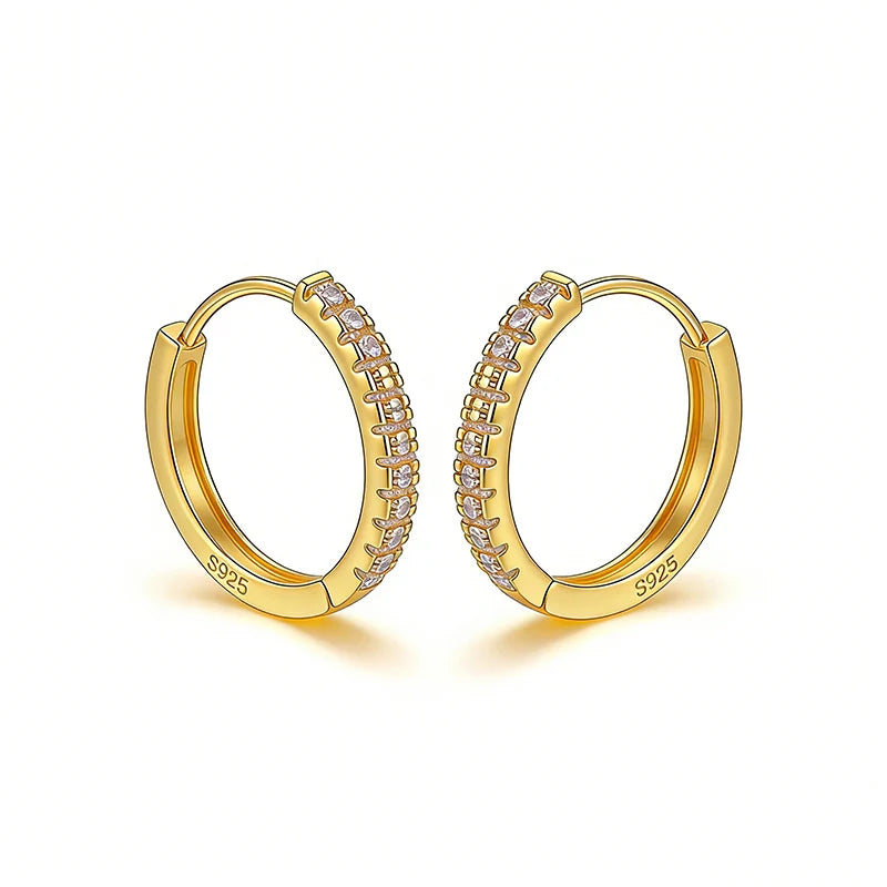 925 Sterling Silver Hoop Earrings for Women 14K Gold Plated Cubic Zirconia Small Huggie Hoops Minimalist Jewelry Gift for Her