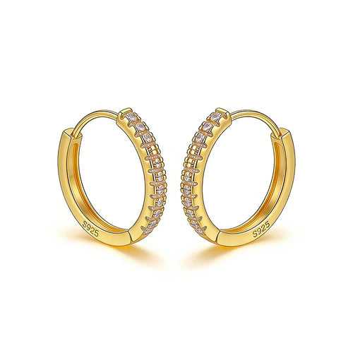 925 Sterling Silver Hoop Earrings for Women 14K Gold Plated Cubic Zirconia Small Huggie Hoops Minimalist Jewelry Gift for Her