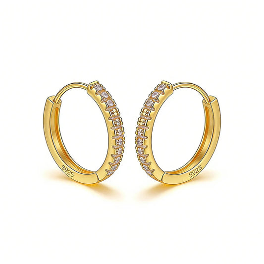 925 Sterling Silver Hoop Earrings for Women 14K Gold Plated Cubic Zirconia Small Huggie Hoops Minimalist Jewelry Gift for Her
