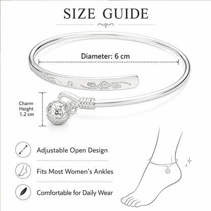 Dainty Bell Anklet Women 925 Silver Plated Engraved Floral Ankle Bracelet Boho Summer Beach Jewelry