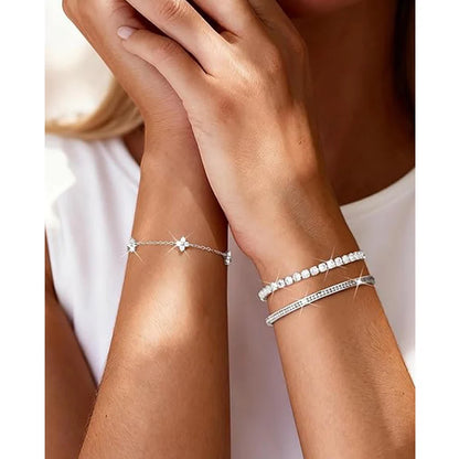 Shiny Crystal Stackable Bracelet for Women Dainty Clover Chain Square Zircon Bangle Stackable Adjustable Party Jewelry Gift