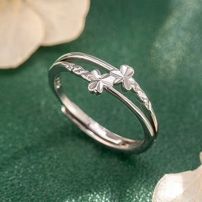 S925 Sterling Silver Triple Flower Open Ring Double Layer Adjustable Ring Minimalist Dainty Floral Jewelry for Women