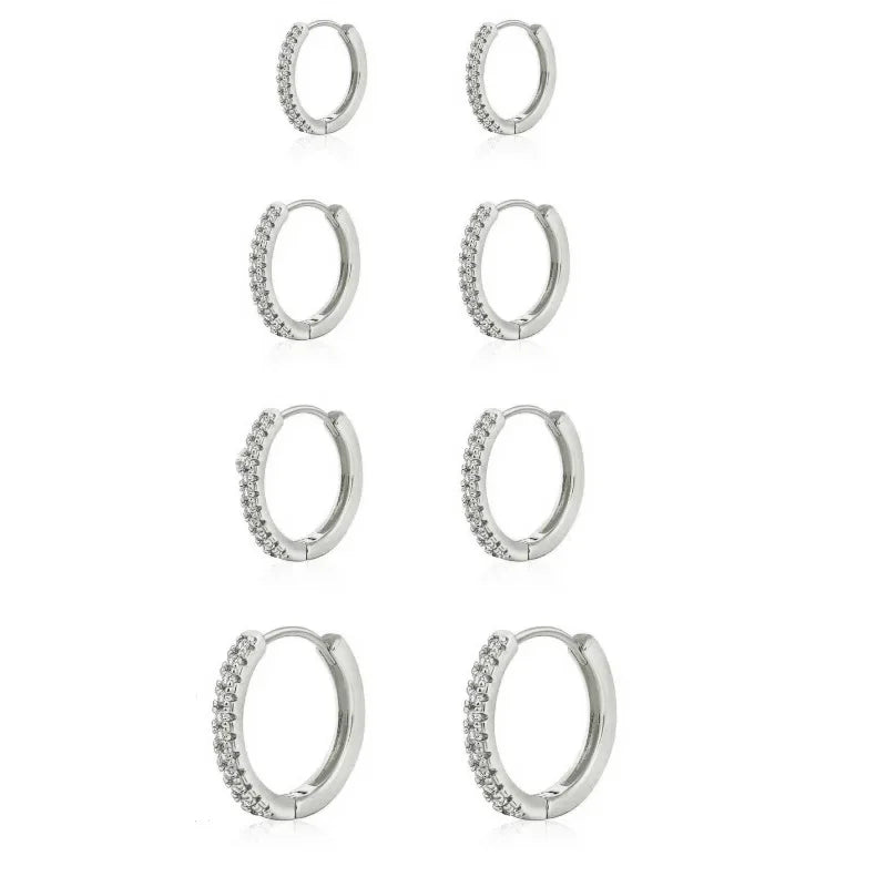 4 Pairs Small 925 Silver Plated CZ Hoop Earrings Set Cartilage Helix Sparkling Cubic Zirconia Huggie Hoops Earrings for Women