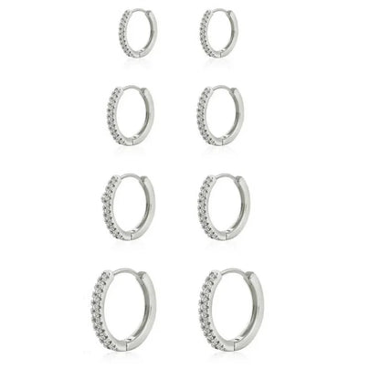 4 Pairs Small 925 Silver Plated CZ Hoop Earrings Set Cartilage Helix Sparkling Cubic Zirconia Huggie Hoops Earrings for Women
