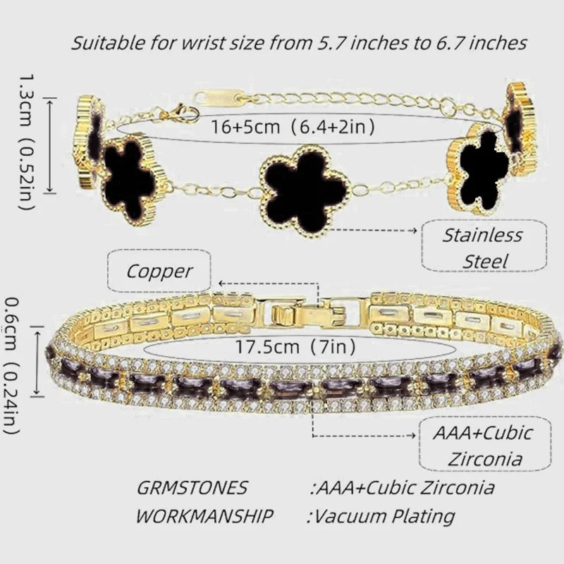 2Pcs Stackable Gold Bracelet Set for Women Cubic Zirconia Tennis Bracelet 18K Gold Plated Flower Bracelet Set Trendy Gifts