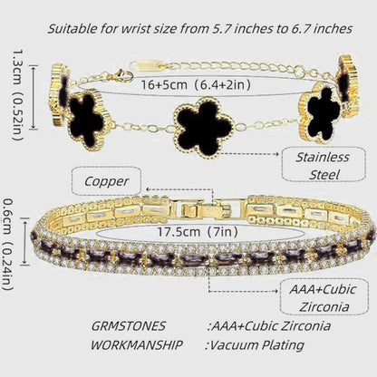 2Pcs Stackable Gold Bracelet Set for Women Cubic Zirconia Tennis Bracelet 18K Gold Plated Flower Bracelet Set Trendy Gifts